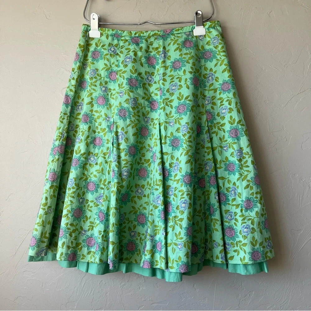 Garnet Hill Green Pleated Midi Skirt Resort Wear